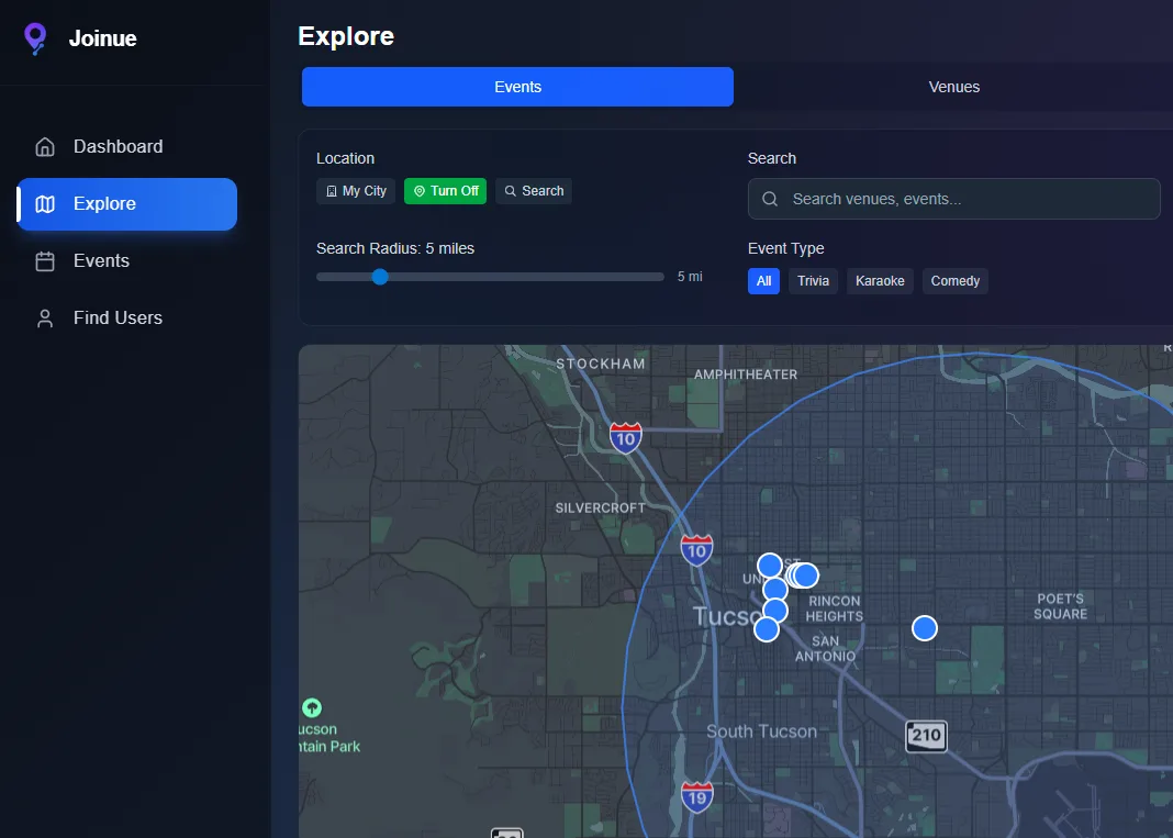Map view of events happening nearby
